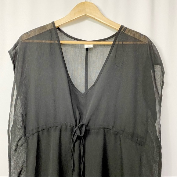 Merona- Black Sheer V neck drawstring Coverup S - Picture 4 of 8